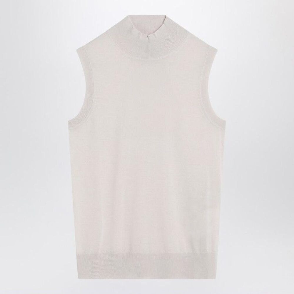 S MAX MARA Women's Sleeveless Mock Neck Knit Vest Women BROWN Vests